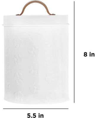 Puppy Paws White Metal Food Canister, Small, Airtight Seal, Removable Lid, and Metal Cooper Handle for Fresh and Stylish Pet Food Storage, 64 oz.