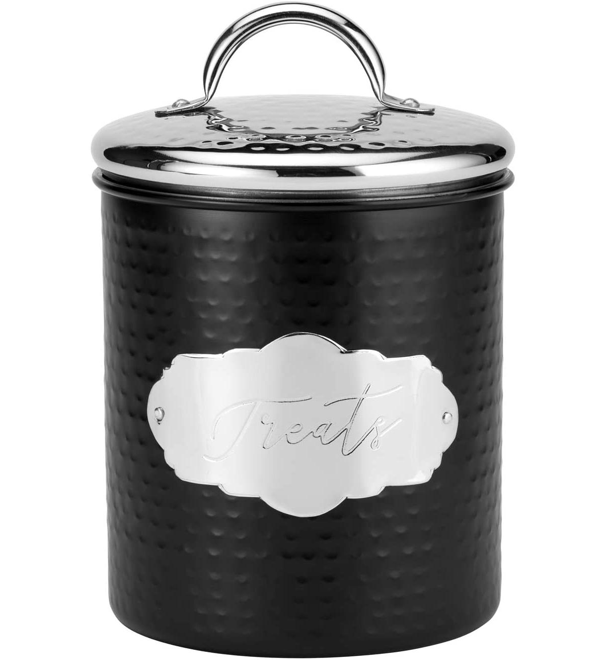 Cavalier Small Metal Canister Treats Jar, 40 oz., Black w/ Silver Lid - Black w/ silver