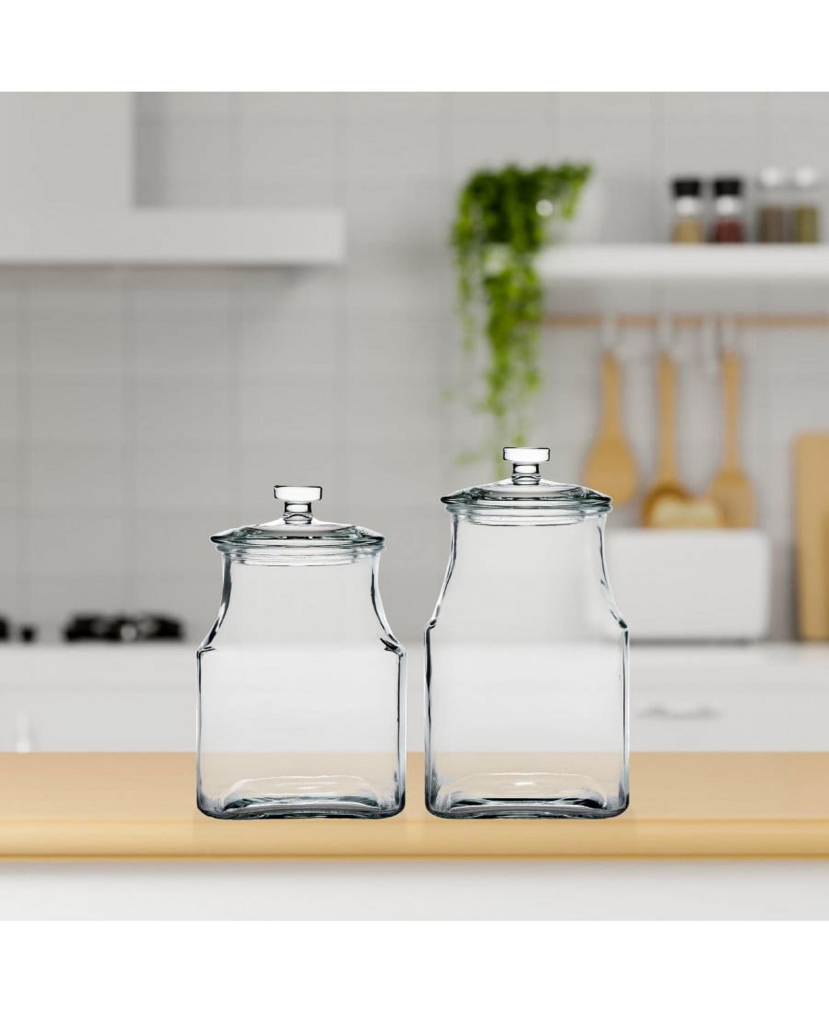 Amici Home Carlisle Glass Canister Square Jar, Food Safe, Airtight Lid with Handle and Plastic Gasket, For Kitchen & Pantry, 52 Ounces, Large