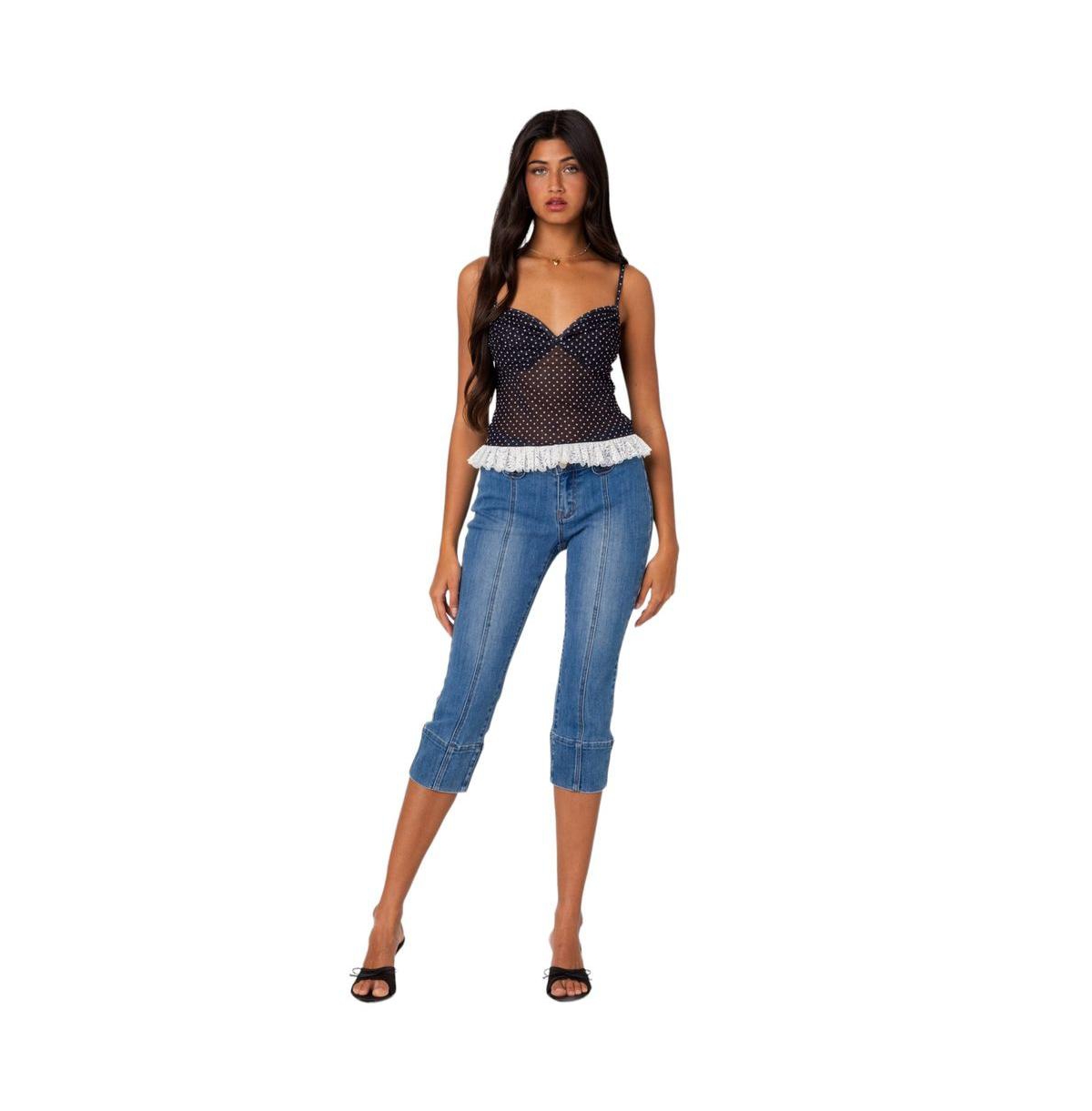 Edikted Women's Polka Dot Cupped Mesh Top