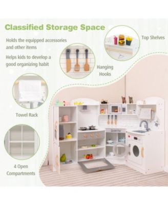 Corner Kids Play Kitchen with Washing Machine & Ice Maker Perfect Gift for Creative Play