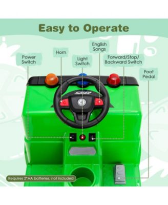 12V Kids Ride-on Garbage Truck with Warning Lights and 6 Recycling Accessories