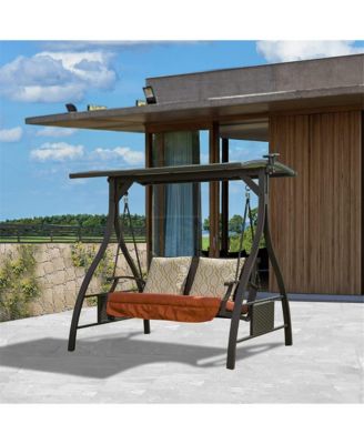 Patio Porch Swing Chair with Adjustable Canopy Solar LED Light Glider and Sunbrella Cushions Deluxe Hammock Swing for Outdoor Garden Balcony Backyard