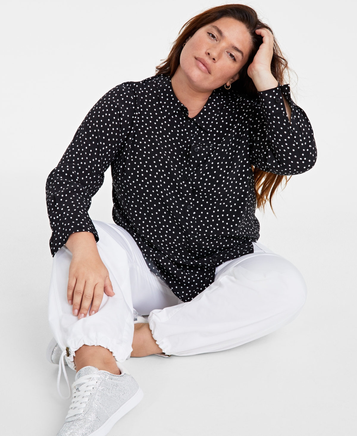 On 34th Trendy Plus Size Printed Collared Shirt, Created for Macy's