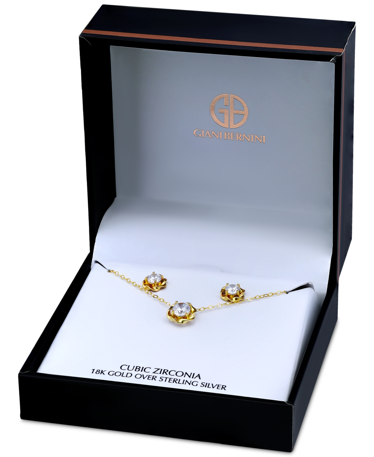 Giani Bernini 2-pc. Set Cubic Zirconia Love Knot Pendant Necklace & Matching Stud Earrings In 18k Gold-plated Ster In Gold