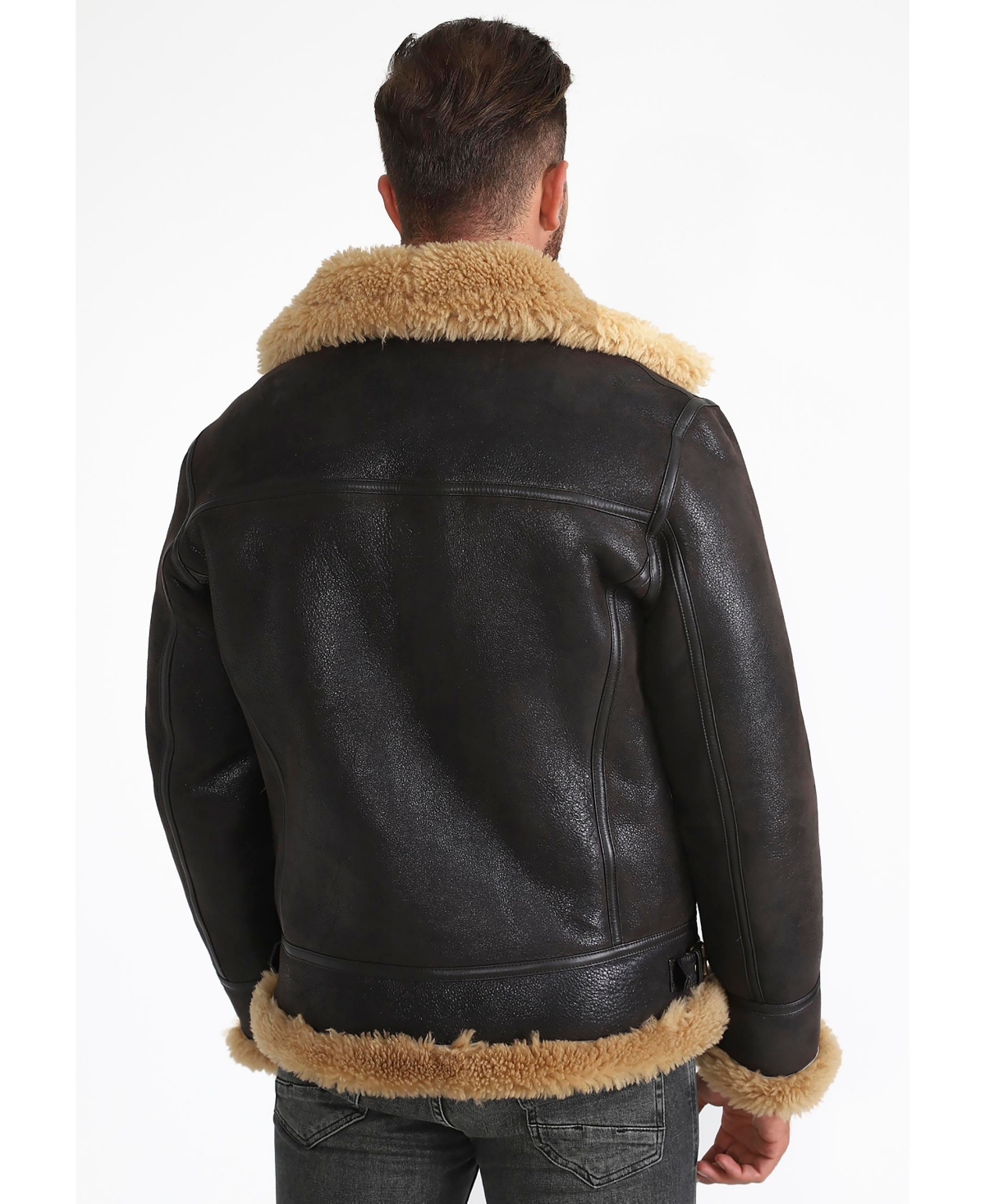 Furniq Uk Men's Shearling Aviator Jacket, Vintagewith Ginger Curly Wool - Brown