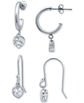 2-Pc. Set Cubic Zirconia Heart Dangle Hoop & Drop Earrings, Created for Macy's 