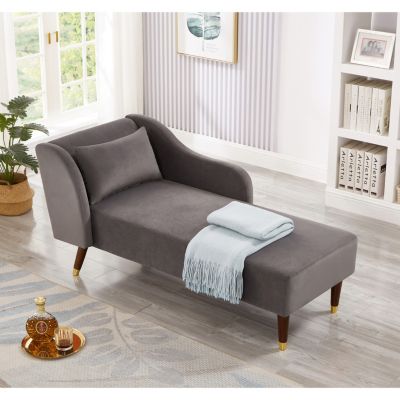 Modern Chaise Lounge Chair Velvet Upholstery (Grey