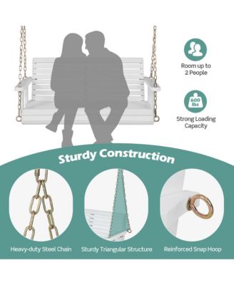 Porch Swing Wood Outdoor Patio Hanging Bench Chair for Garden Backyard White