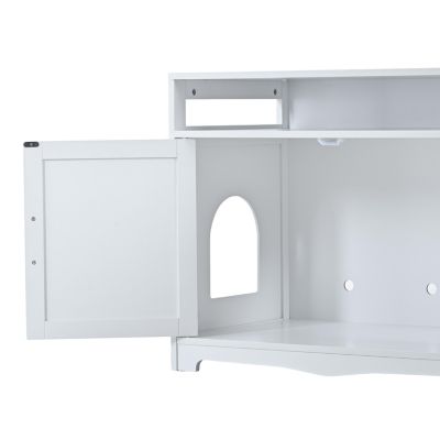 White Wooden Cat Litter Box Enclosure