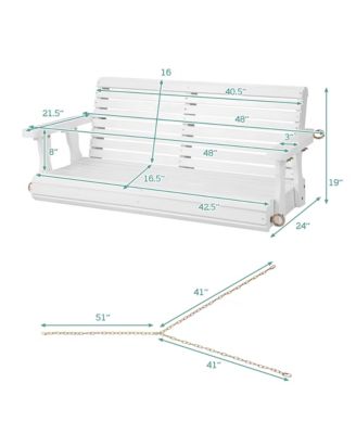 Porch Swing Wood Outdoor Patio Hanging Bench Chair for Garden Backyard White