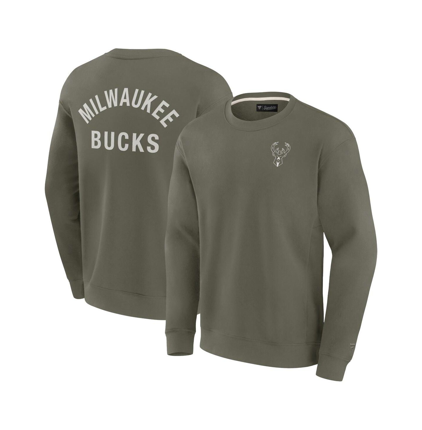 Толстовка Fanatics Signature Olive Milwaukee Bucks Super Soft Pullover Crew — фото 1
