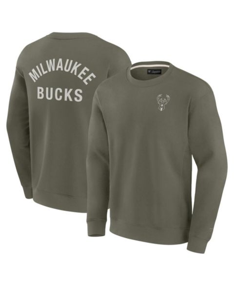 Толстовка Fanatics Signature Olive Milwaukee Bucks Super Soft Pullover Crew