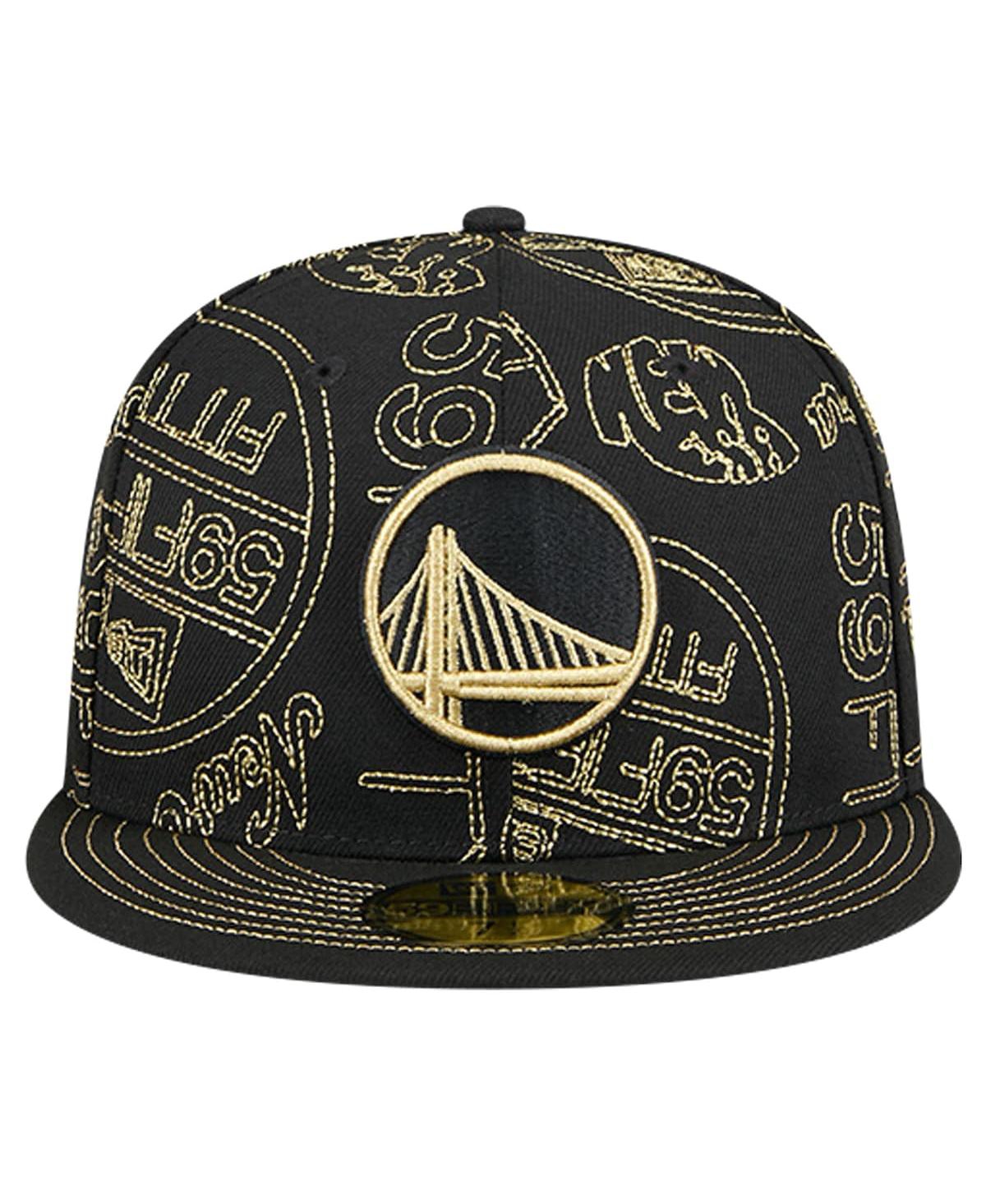New Era Men'sGolden State Warriors 59FIFTY Day Allover Print Stencil Fitted Hat - Black