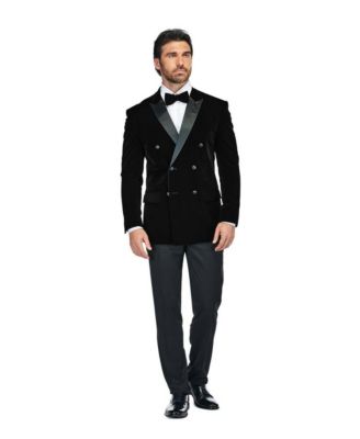 Men's 2 Piece Double Breasted Velvet Birdseye Lapel Slim Fit Tuxedo