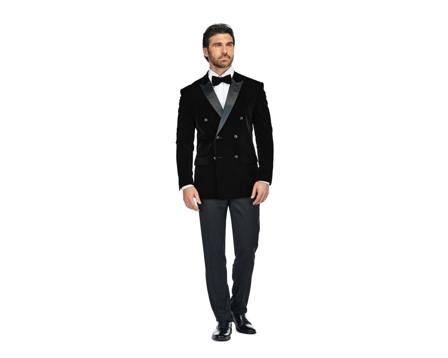 Men's 2 Piece Double Breasted Velvet Birdseye Lapel Slim Fit Tuxedo