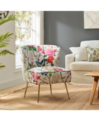 1 piece Tufted Floral Fabric Gold Metal Legs  Accent Chair