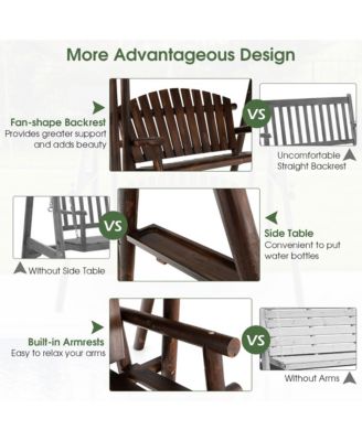 2 Person Wooden Garden Swing Bench Chair w/ Adjustable Canopy for Garden Porch