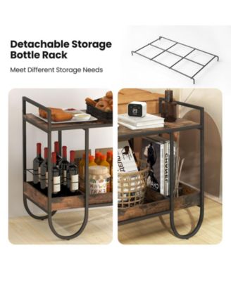Rolling Buffet Serving Cart with Removable Metal Wire Wine Rack