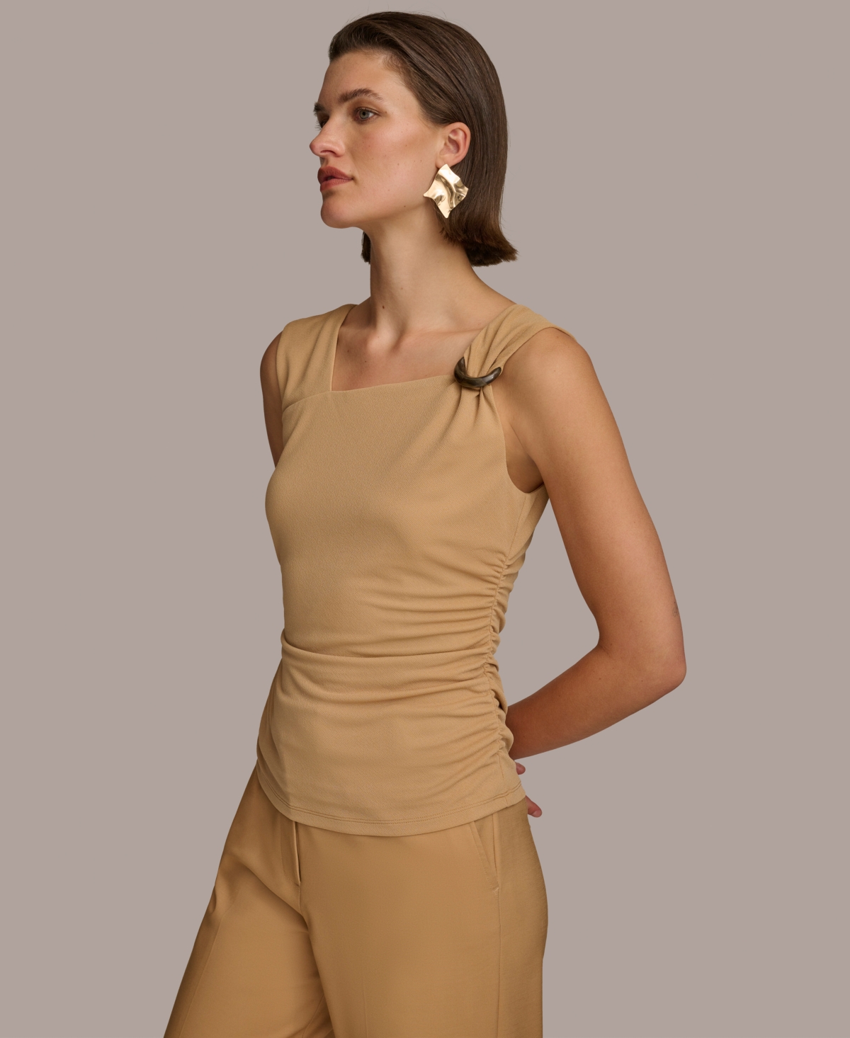 Donna Karan Women's Asymmetrical-Neck Tortoise-Detail Top
