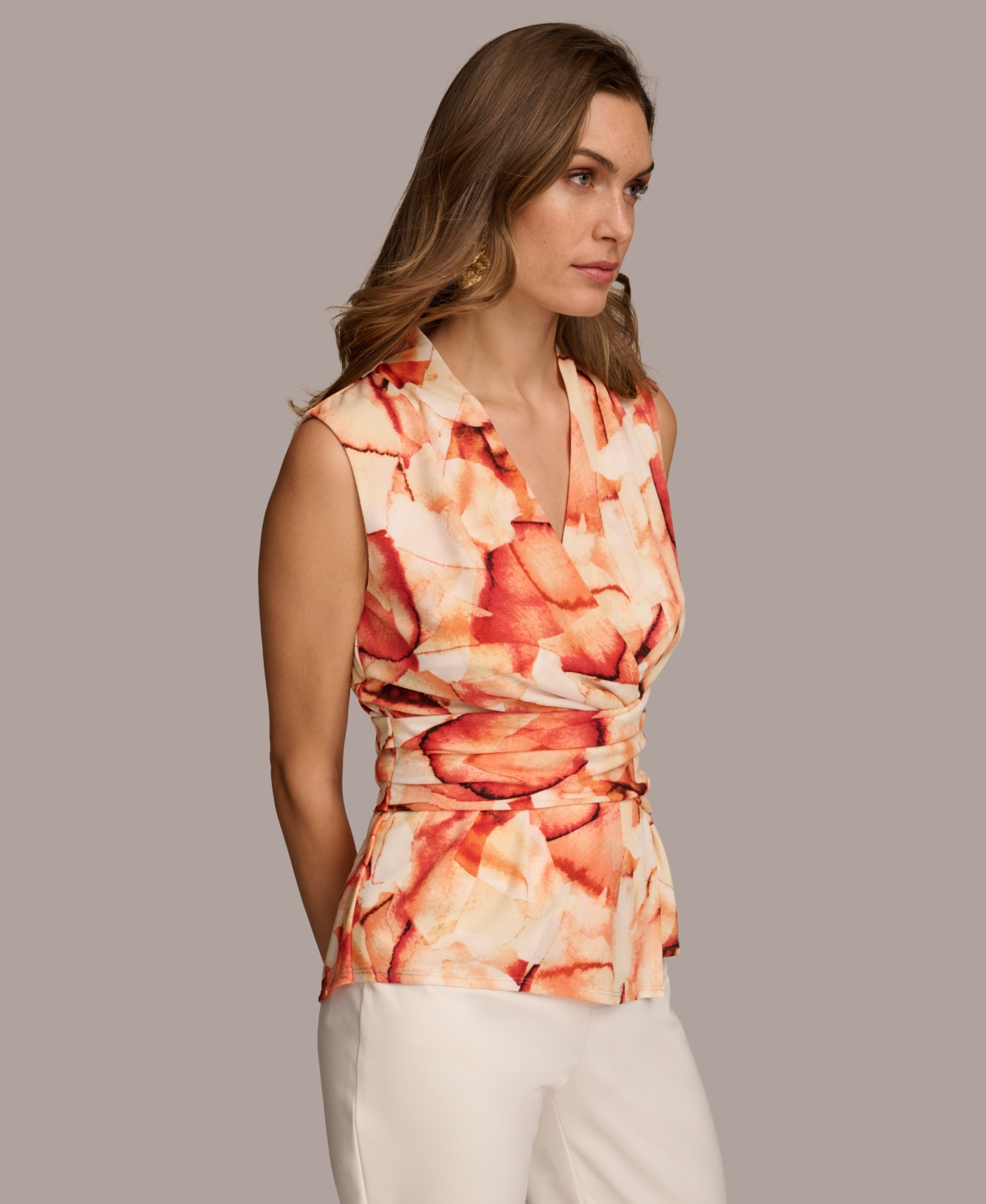 Donna Karan Women's Printed Wrap-Front Blouse - Terracot