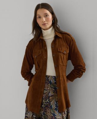 Polo Ralph Lauren Suede Leather Shirt Size L Brown F/S | eBay