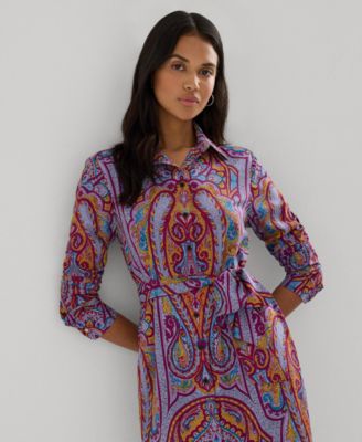 Lauren Ralph Lauren Women's Belted Paisley Shirtdress - Macy's