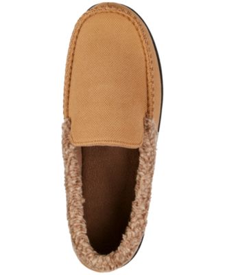 Men's Brushed Knit or Plaid Lewis Moccasin Slipper with Fleece Lining and Memory Foam 