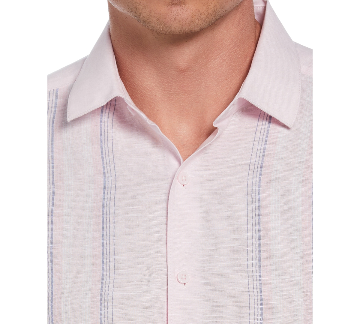 Cubavera Men's Linen Blend Tri-Color Panel Short Sleeve Button-Down Shirt