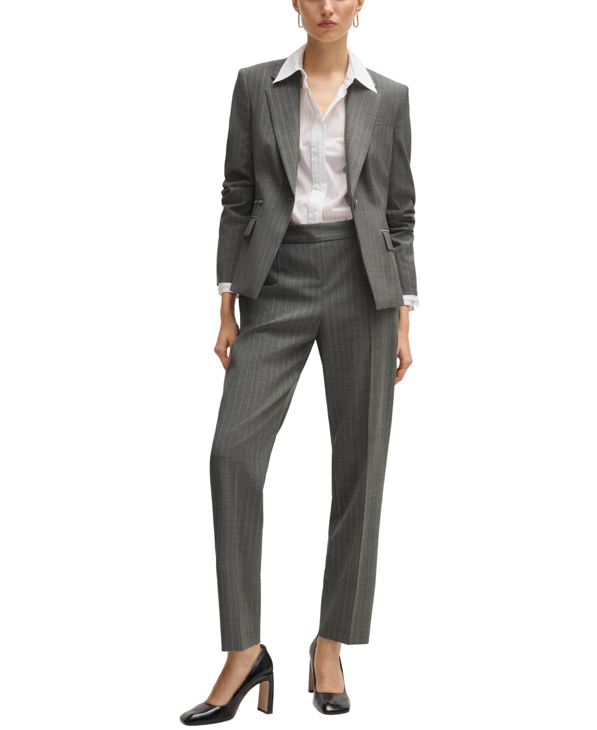Hugo Boss Boss By  Women's Striped Regular-fit Trousers In Open Misc