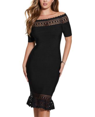 Black Color Women Sexy Strapless Side Bow Hollow Out Bodycon Bandage Midi Dress Nightclub Party Celebrate Evening Dress