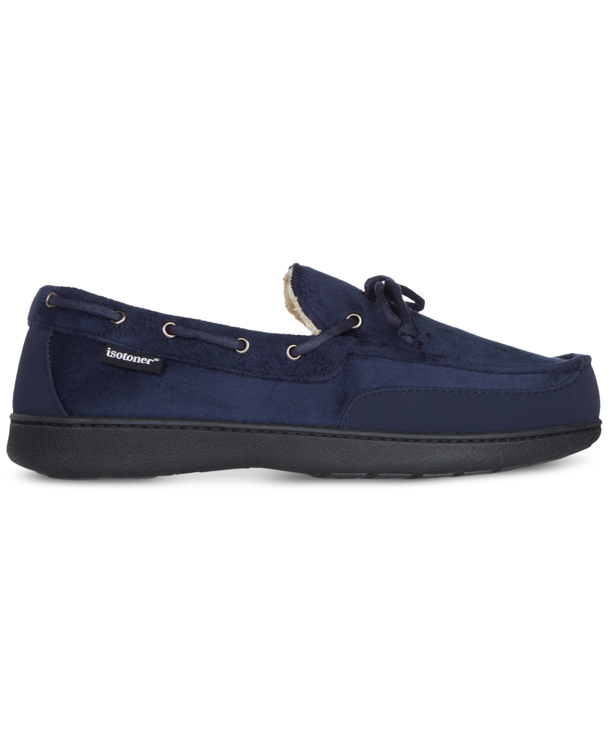 Isotoner Men's Water Repellent Microsuede Carter Boater Moccasin Slipper with Memory Foam -blue