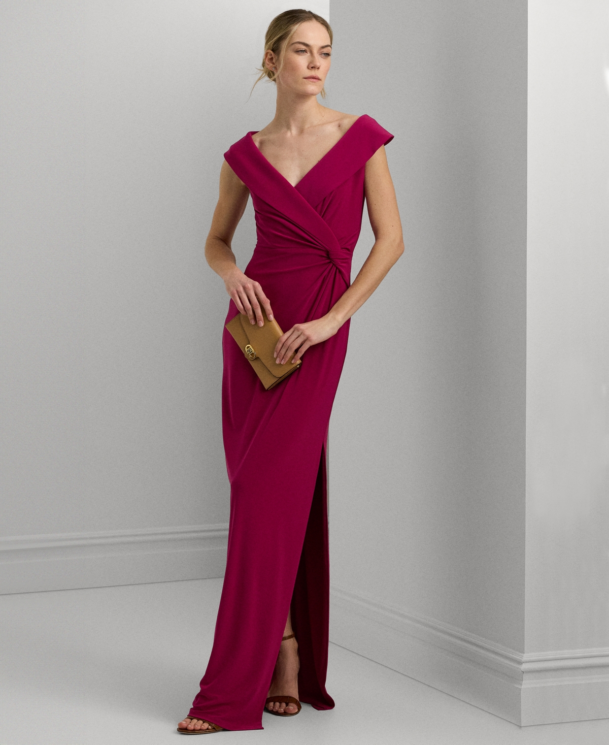 Women's Twisted Off-The-Shoulder Gown - Fuchsia Berry
