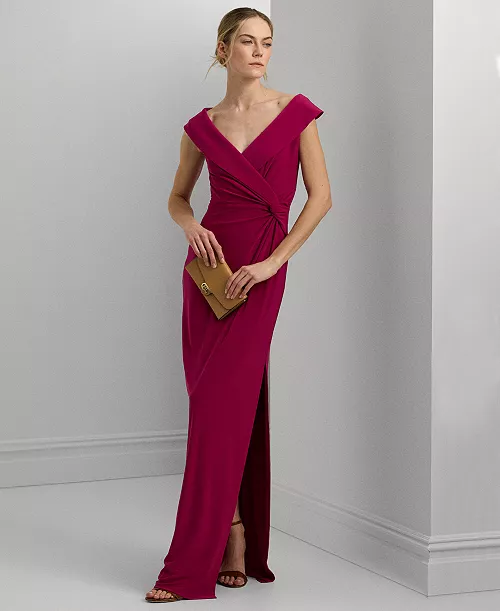 women's jersey off-the-shoulder side-slit column gown