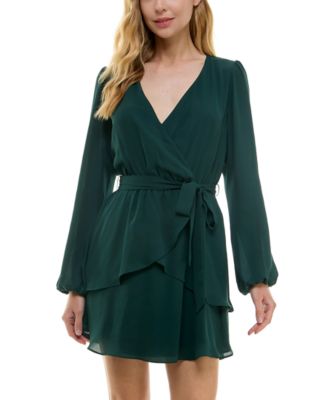 Juniors' Surplice-Neck Fit & Flare V-Neck Dress