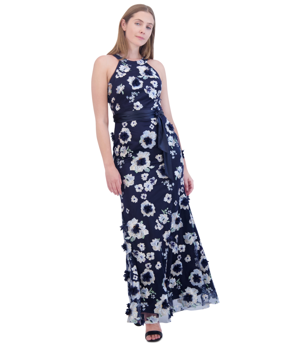 ELIZA J WOMEN'S EMBROIDERED-FLORAL SLEEVELESS GOWN 