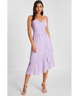 QUIZ Women's Crinkle Woven Cowl Neck Strappy Tiered Midi Dress - Macy's