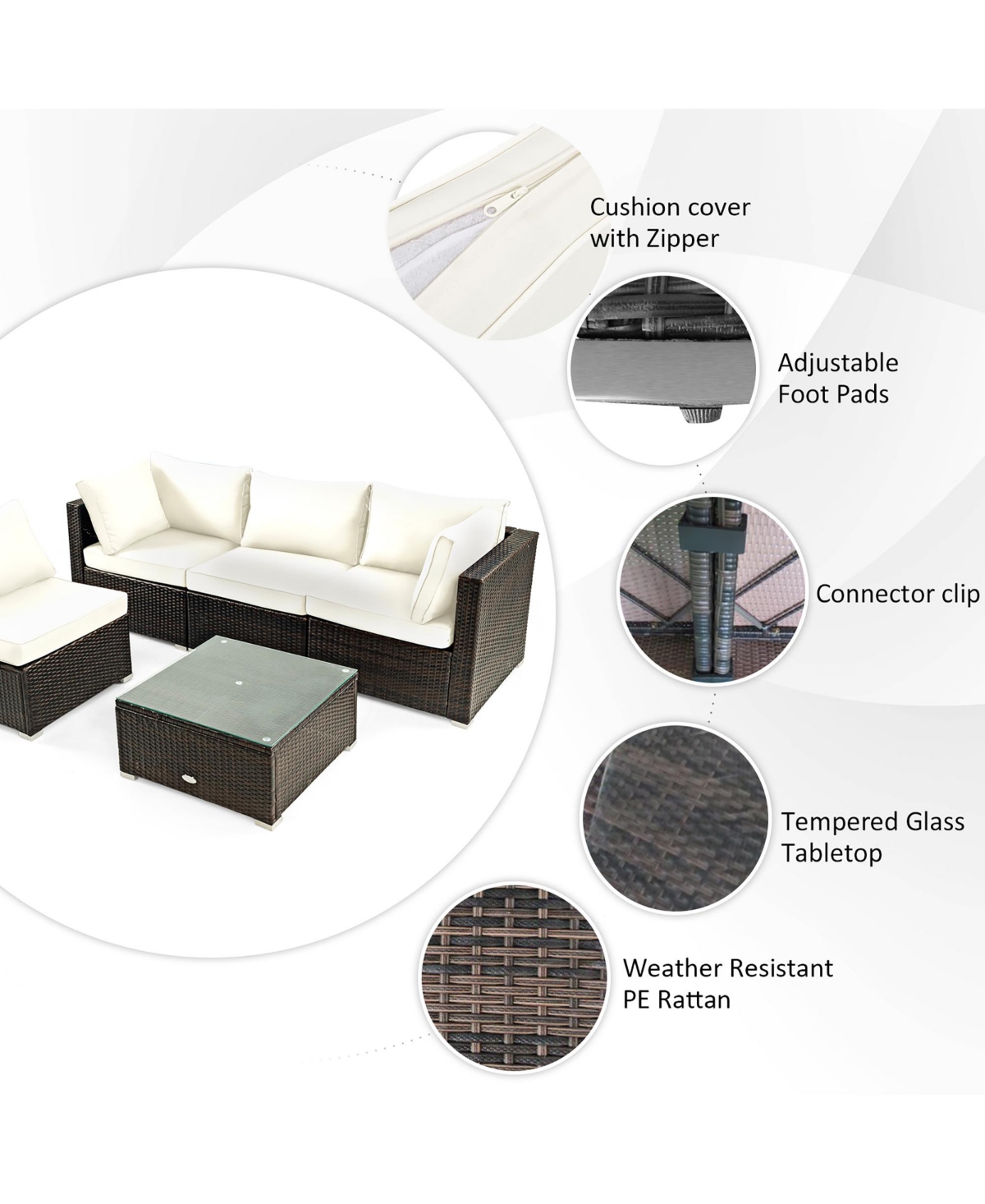 Costway 6PCS Patio Rattan Furniture Set 42'' Fire Pit Table Cover Sofa Cushion