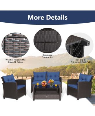 8 PCS Patio Rattan Furniture Set Glass Table Shelf Sofa Cushion Black