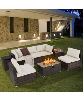 8PCS Patio Rattan Furniture Set Fire Pit Table Tank Holder Cover Deck