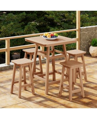 5-Piece HDPE Outdoor Patio Dining Bar Bistro Table Set with Counter High Stools