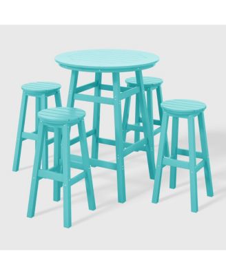 5-Piece HDPE Outdoor Patio Dining Bar Bistro Table Set with Bar Stools