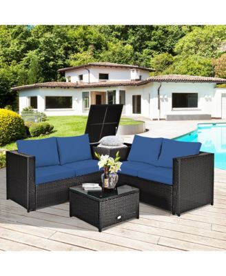 8PCS Outdoor Patio Rattan Furniture Set Cushioned Loveseat Storage Table Navy