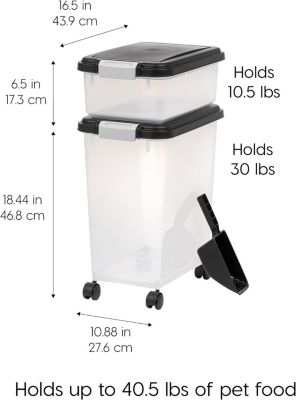 33qt + 12qt Airtight Pet Food Container Combo with Scoop, Black