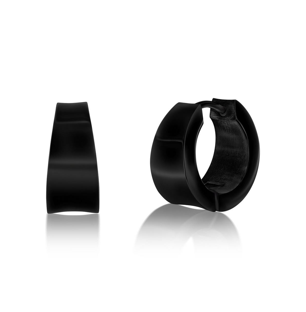 Stainless Steel or Ip Black 16x7mm Polished Huggie Earrings - Black