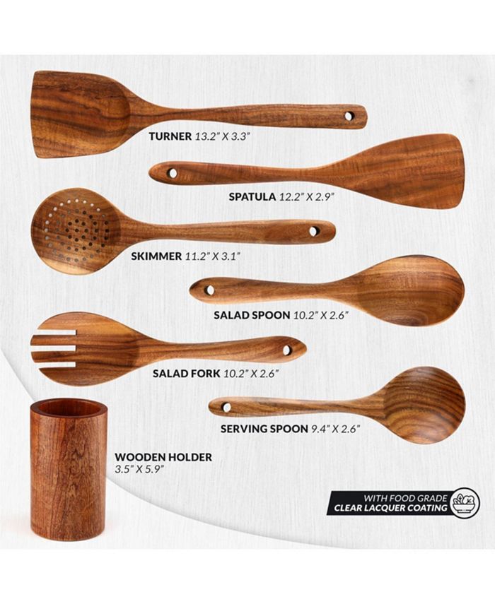 Zulay Kitchen 7-Piece Natural Teak Wooden Utensils for Cooking - Macy's