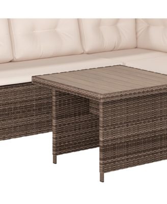 Shelton Indoor/Outdoor L-Shaped Sofa/Dining Table Conversation Set With Wicker Rattan Construction And Weather-Resistant Cushions