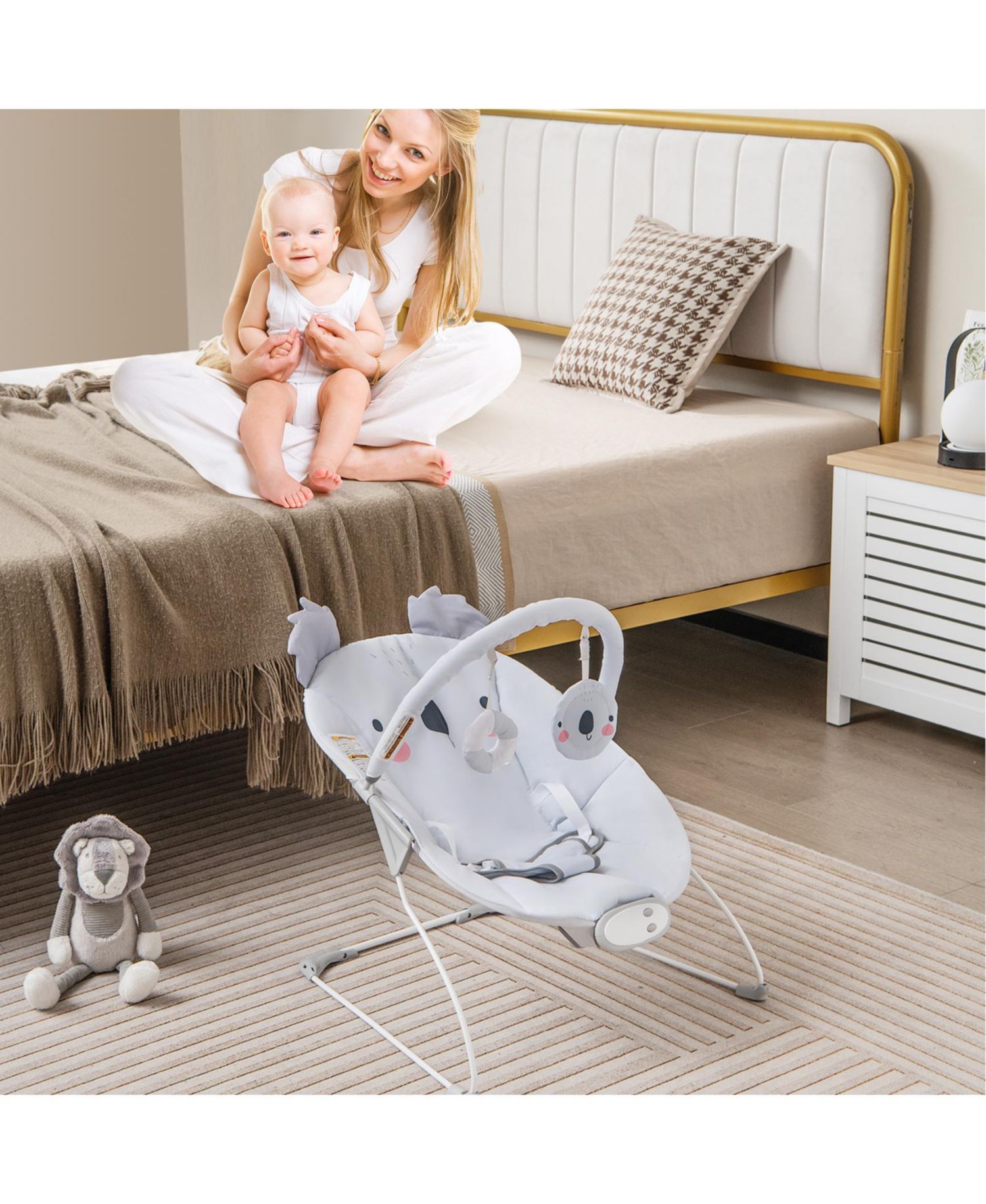 Boys Portable Bouncer Rocker Seat with Detachable Toy Bar-Grey