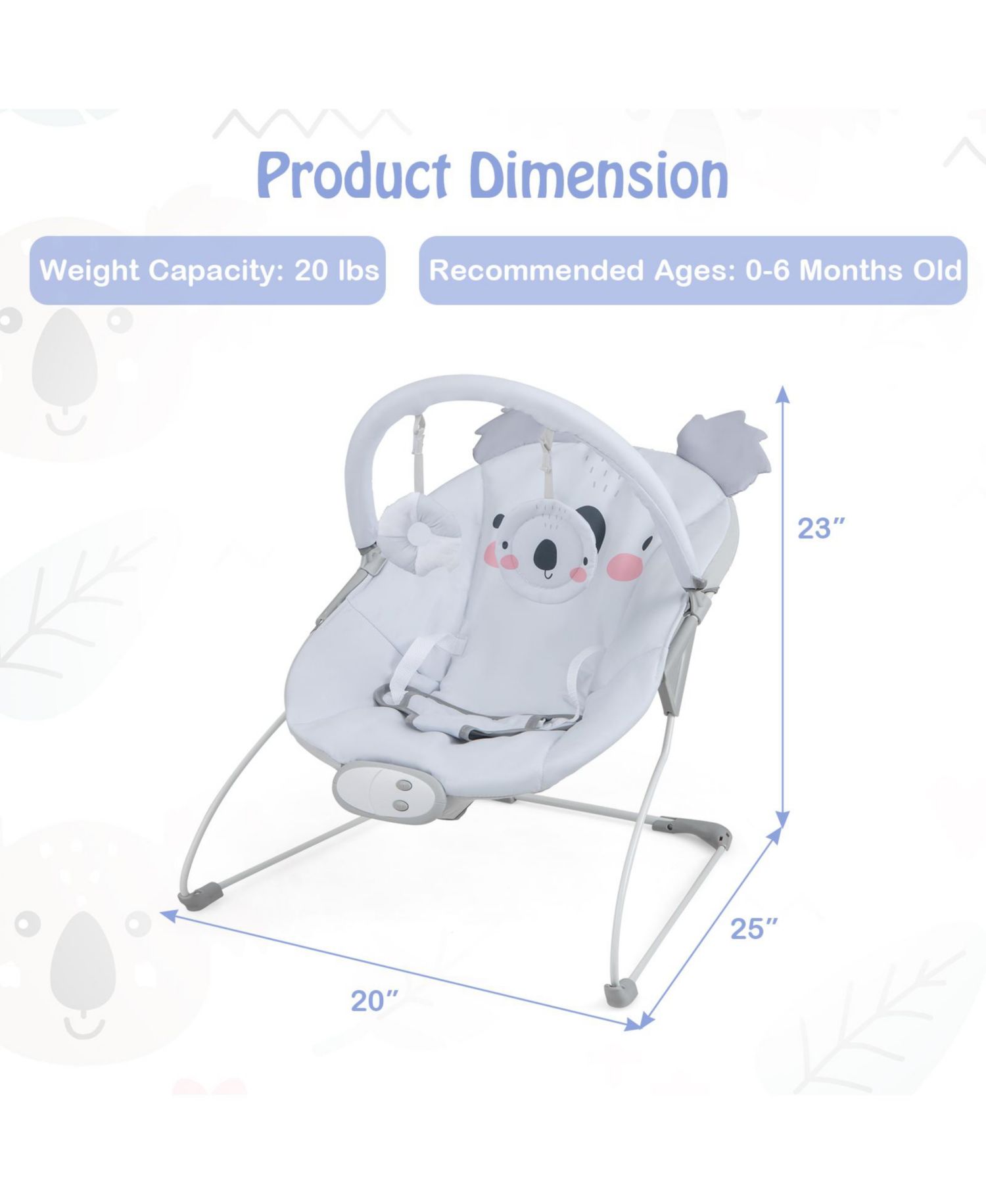 Boys Portable Bouncer Rocker Seat with Detachable Toy Bar-Grey