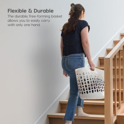 USA Laundry Basket 40L Durable and Flexible, Portable Round Bin, 1.15 Bushel Hamper for Storage with Ventilation Holes for Closet Dorm, White